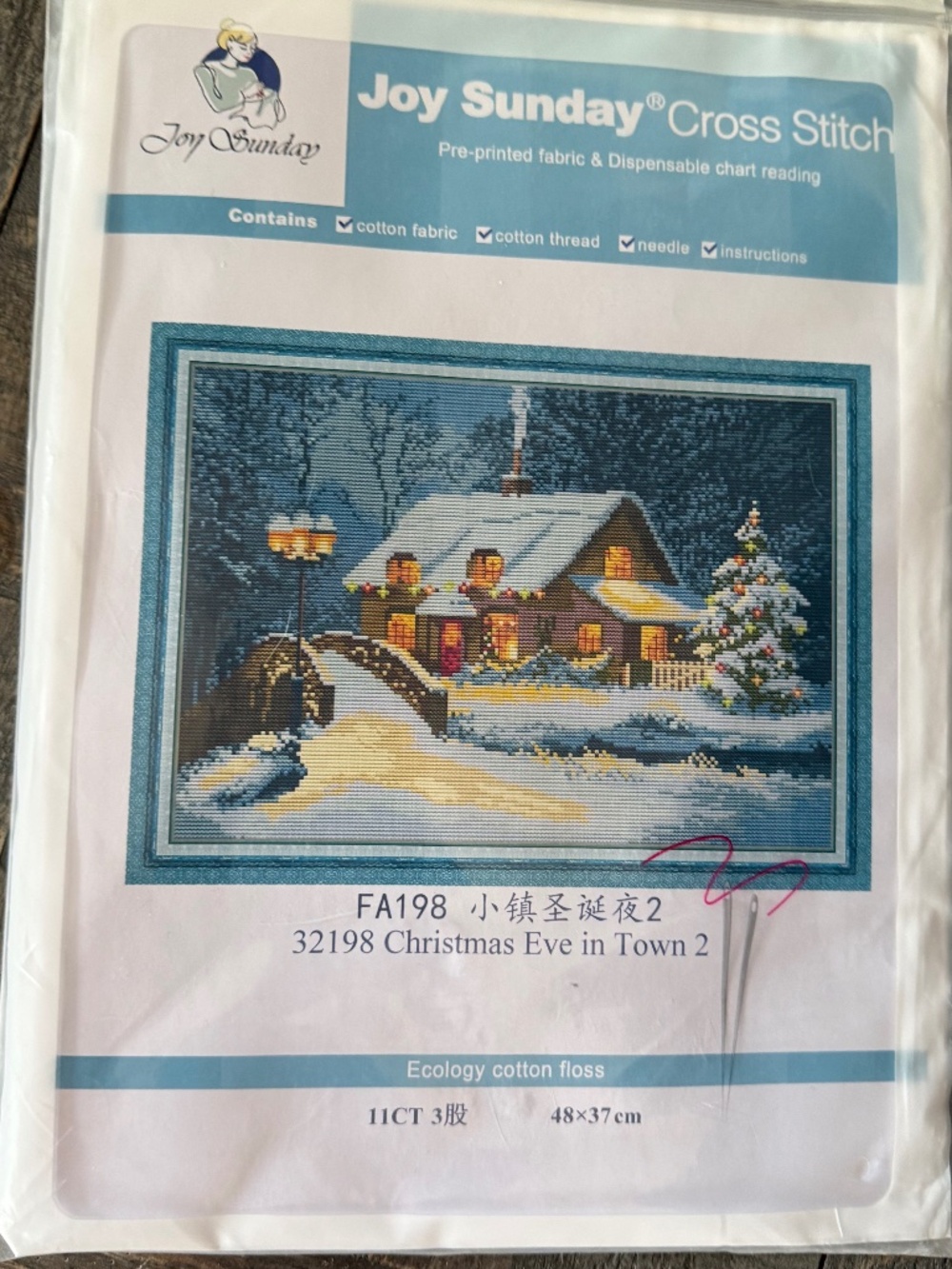 Christmas Eve Town Joy Sunday Pre-Printed Cross Stitch Kit 11ct Aida - NEW